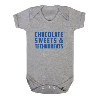 Chocolate Sweets And Technobeats Blue Text Short Sleeve Babygrow-Carl Cox Online Store