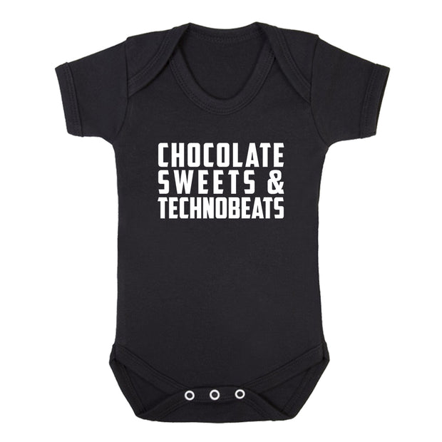 Chocolate Sweets And Technobeats White Text Short Sleeve Babygrow-Carl Cox Online Store