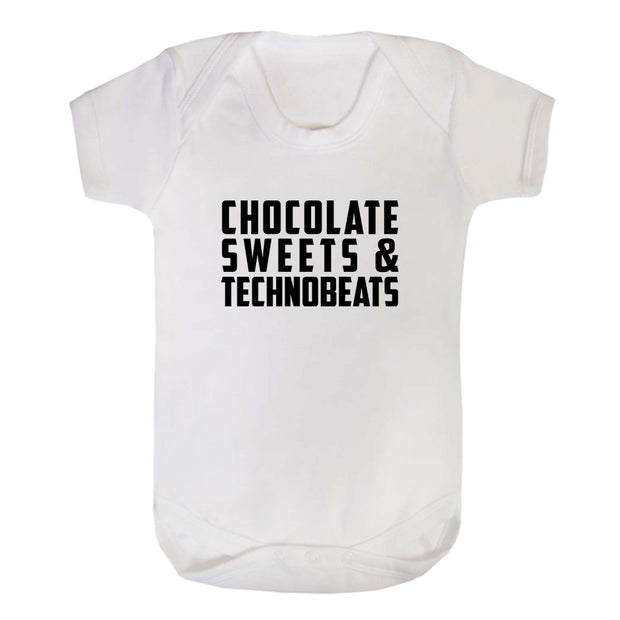 Chocolate Sweets And Technobeats Black Text Short Sleeve Babygrow-Carl Cox Online Store